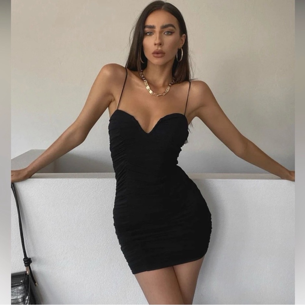 Princess Polly Black Ruched Dress with Straps